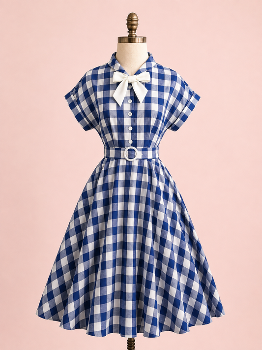 1950s Style Blue Buffalo Check Dress