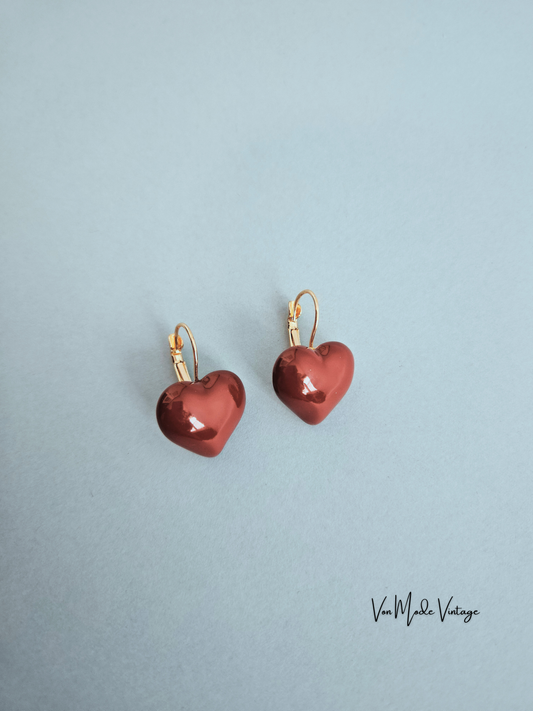 Retro Red Heart Earrings (Pierced)