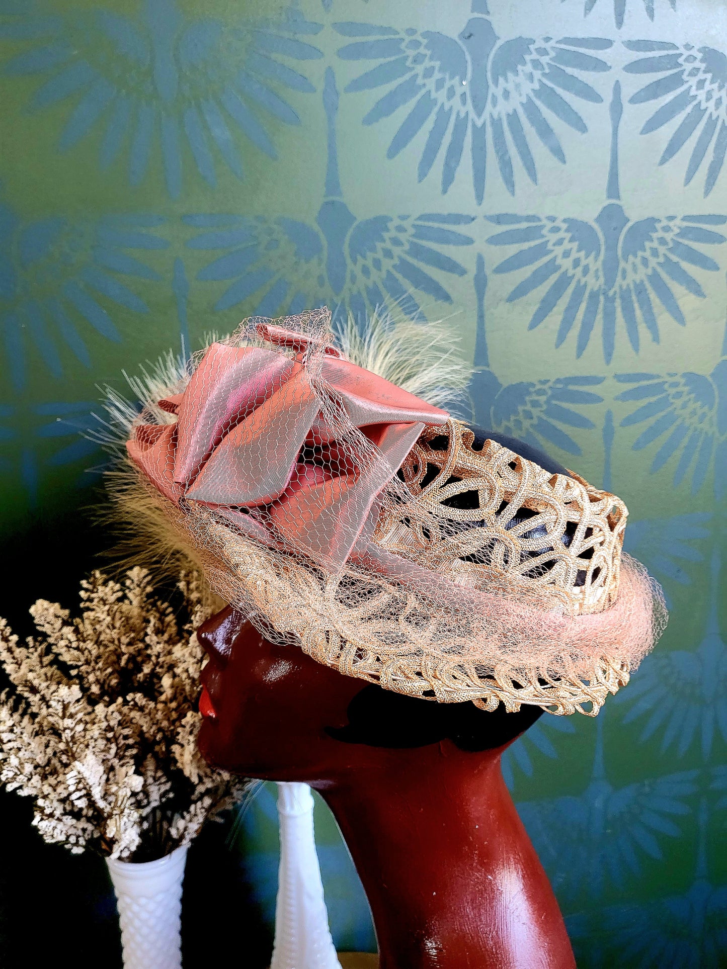 SOLD - Vintage 1950's Woven Ribbon Open Crown Topper