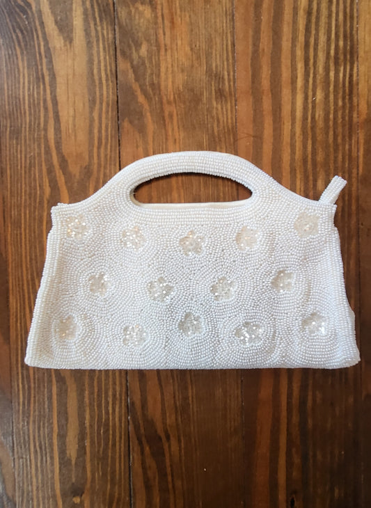 SOLD - Vintage 1950's Debbie Ivory Flower Beaded Evening Bag