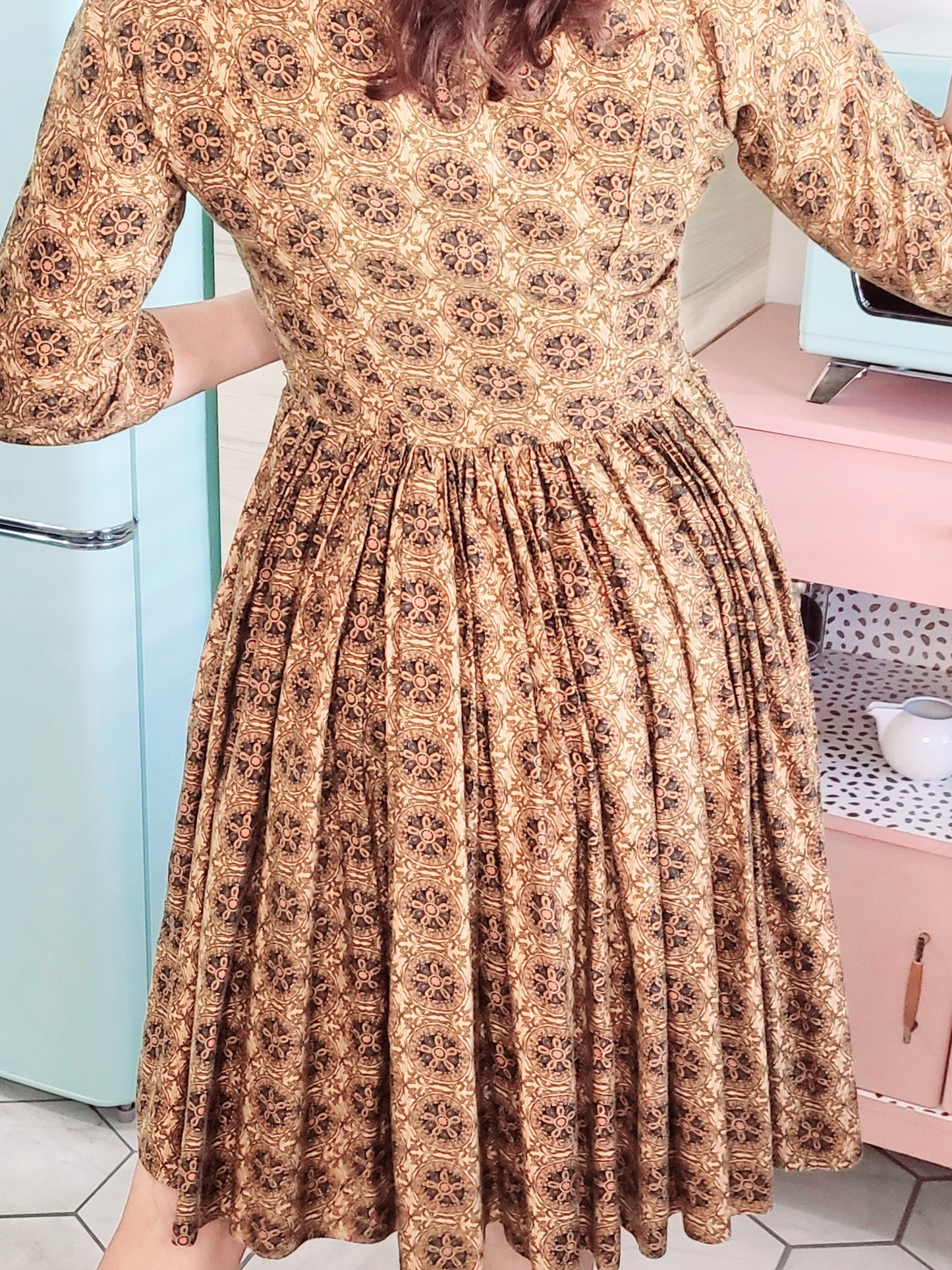 SOLD - Vintage 1950's Printed Day Dress-Brown