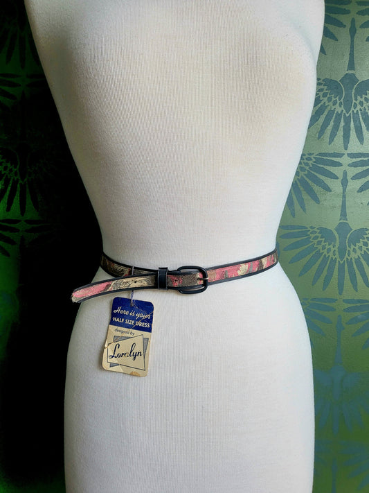 Vintage Loralyn Gray and Pink Abstract Print Belt