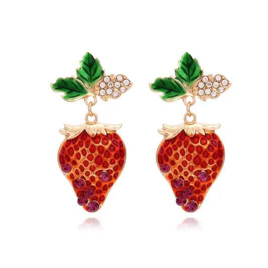 Strawberry Rhinestone Earrings (Pierced)