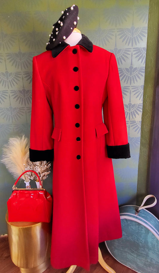 SOLD - Vintage "Albert Nipon" Lipstick Red Wool Box Coat