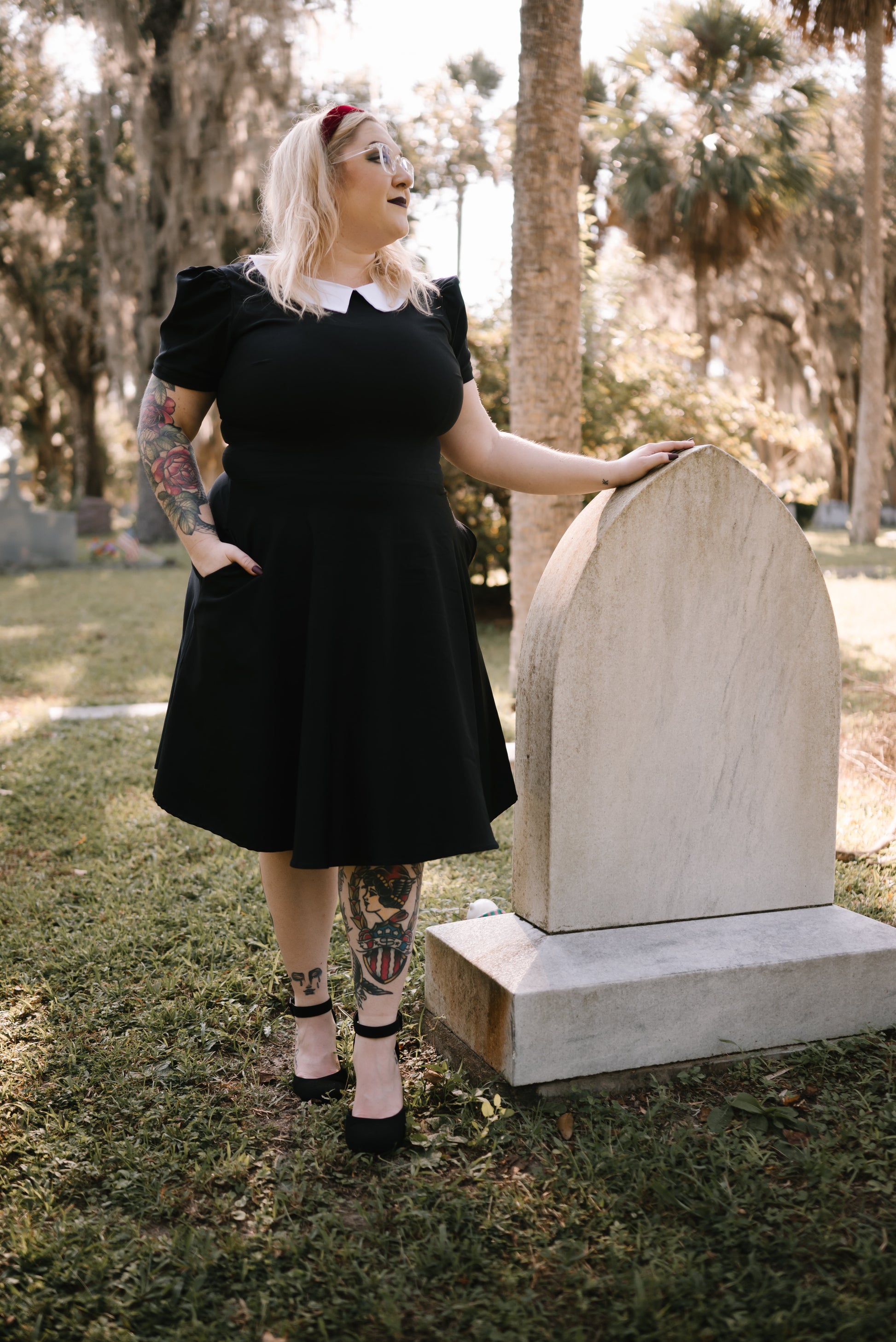 Wednesday Addams Circle Dress with Pointy Collar – Von Mode Vintage Wednesday Addams Circle Dress with Pointy Collar – Von Mode Vintage