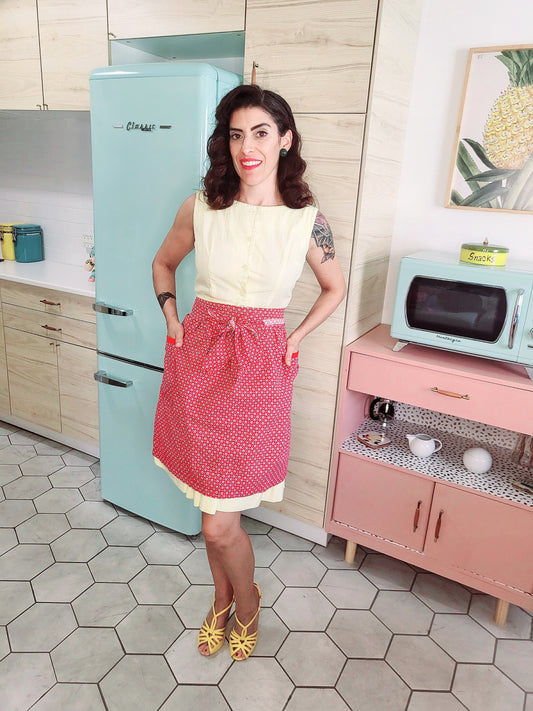 Vintage Style  Red, White and Blue Ditsy Dot Half Apron
