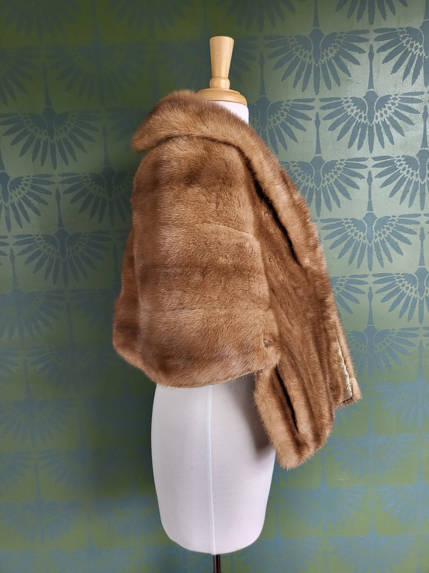 SOLD - Vintage 1950s-1960s Light Brown Mink Fur Stole with Shawl Collar
