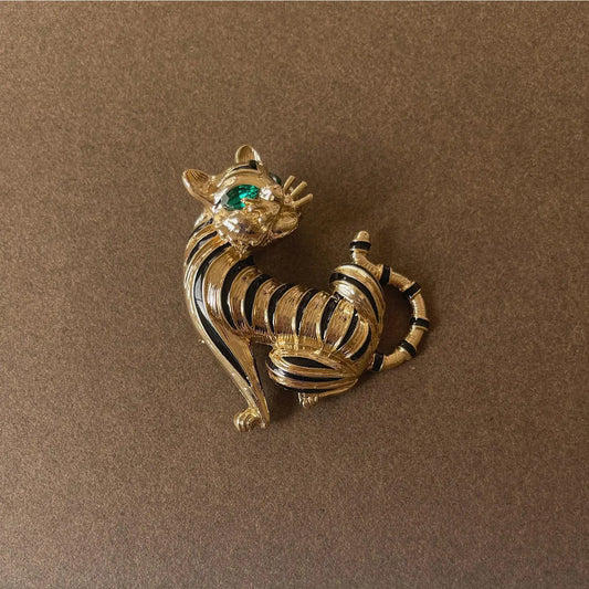 Vintage-Style Golden Tiger Brooch
