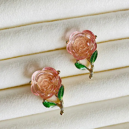 Pink Rose Earrings (Pierced)