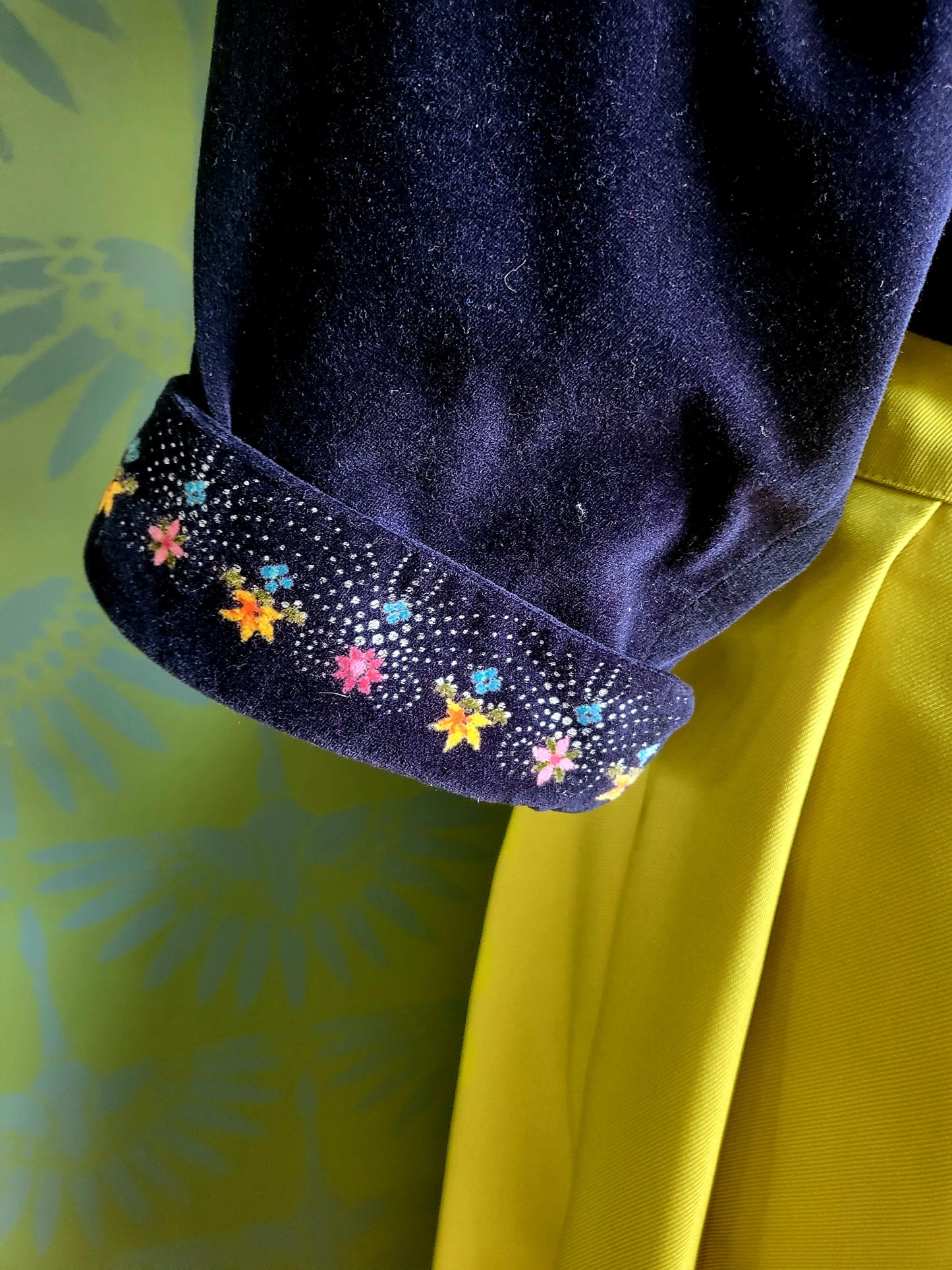 SOLD - Vintage Platinum by Dorothy Schoelen Navy Velvet Floral Bolero