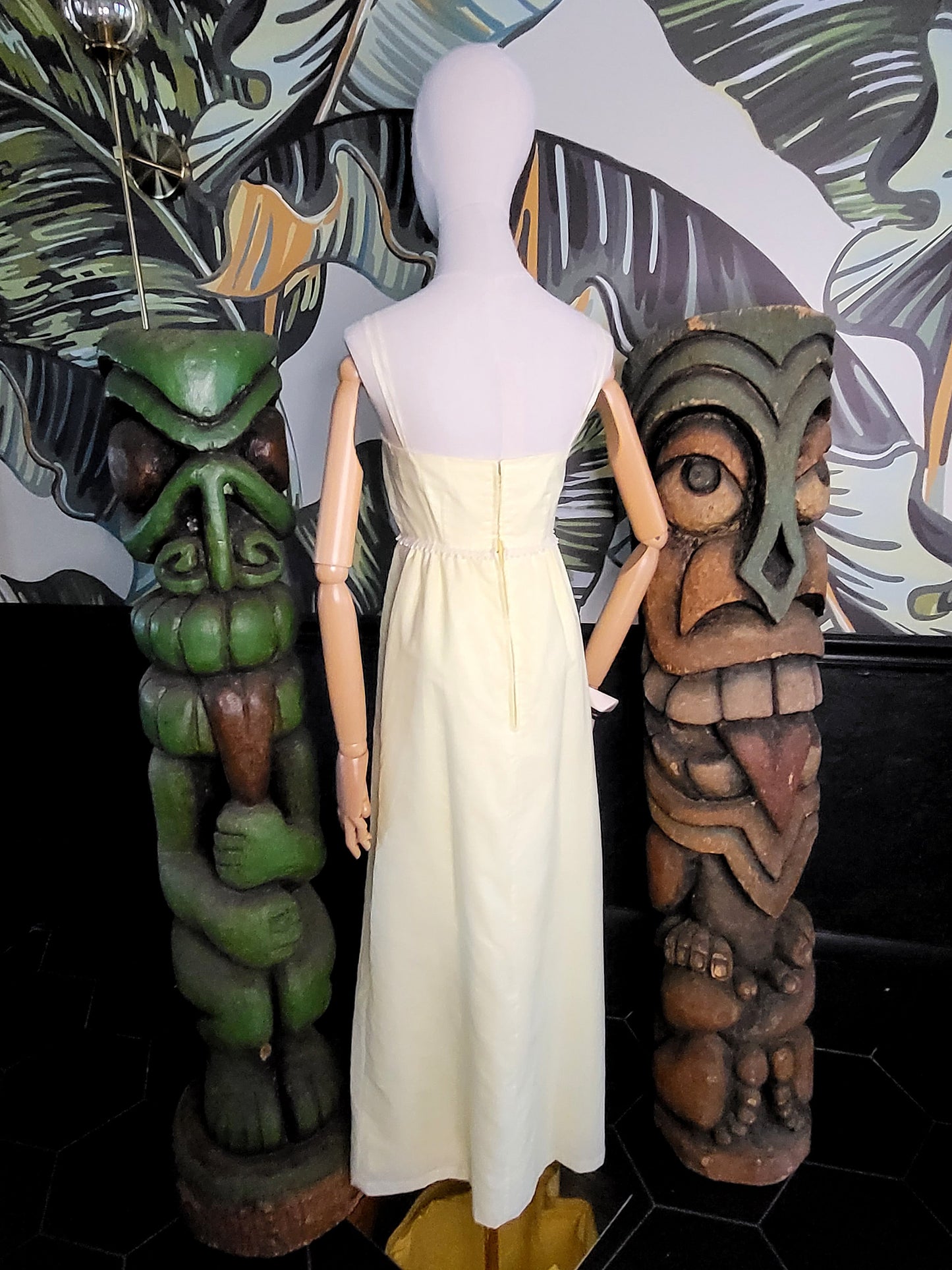 Vintage 1960's Pale Yellow Maxi Dress with Matching Bolero