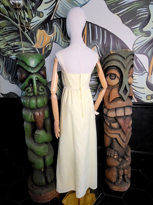 Vintage 1960's Pale Yellow Maxi Dress with Matching Bolero