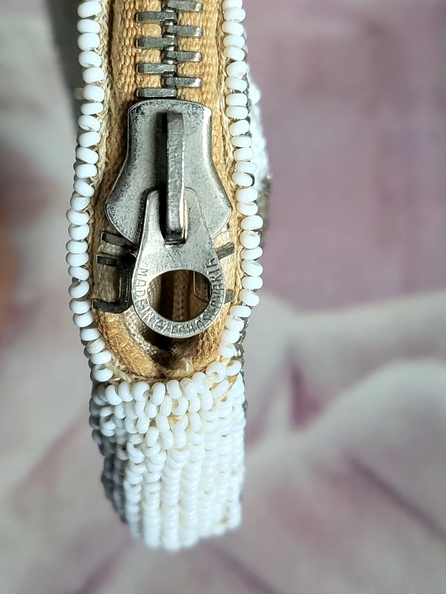 STOLEN - Vintage 1930s Hand Beaded Palm Clutch - Silver and White