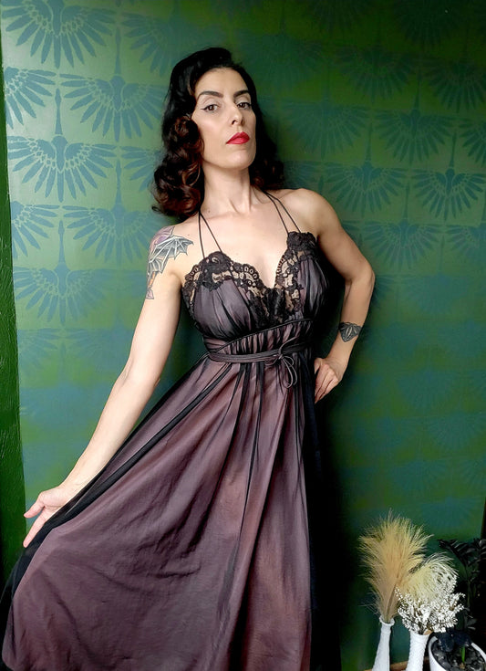 SOLD - Vintage 1950's Vanity Fair Negligee - Black/Pink
