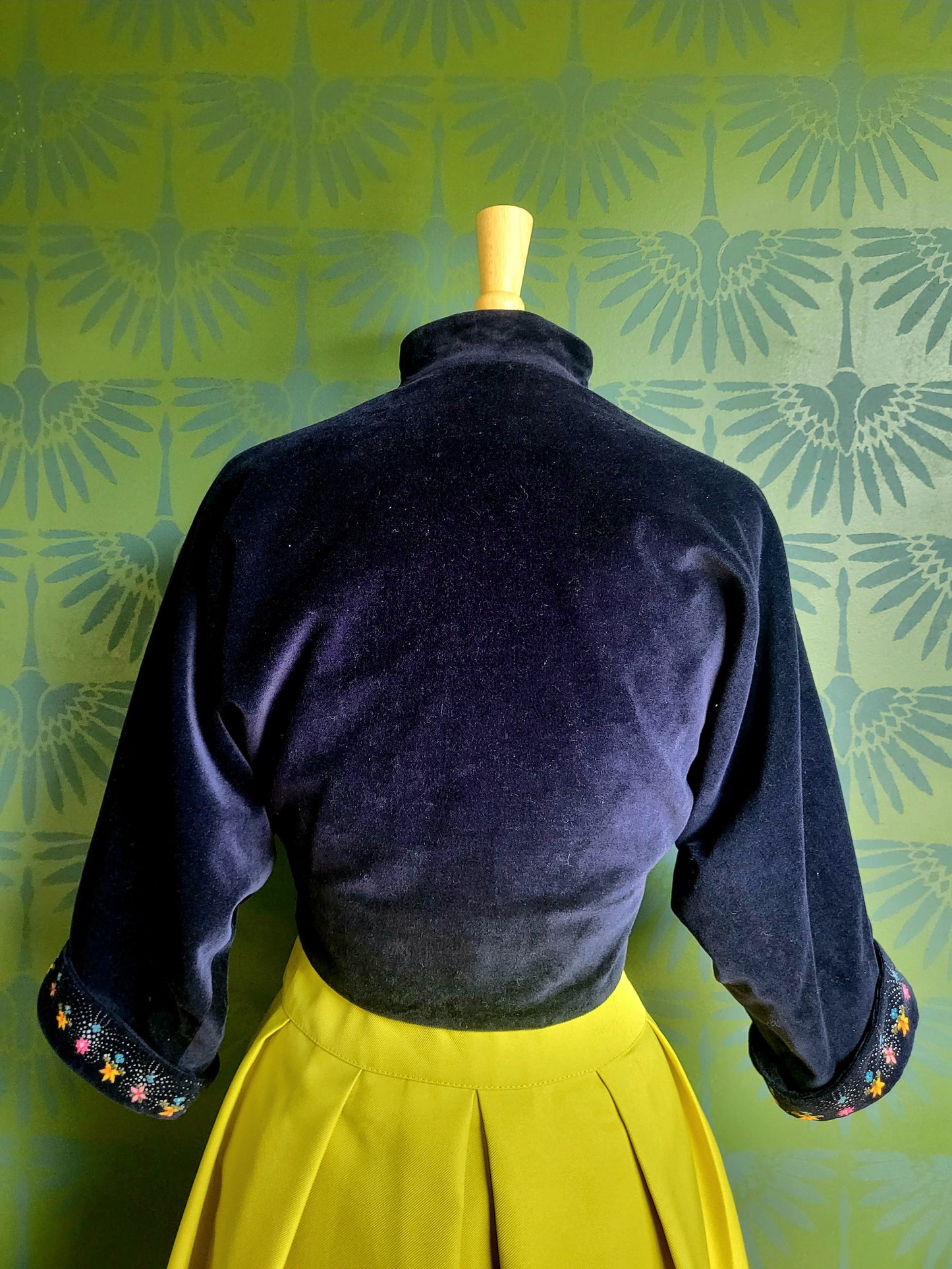 SOLD - Vintage Platinum by Dorothy Schoelen Navy Velvet Floral Bolero