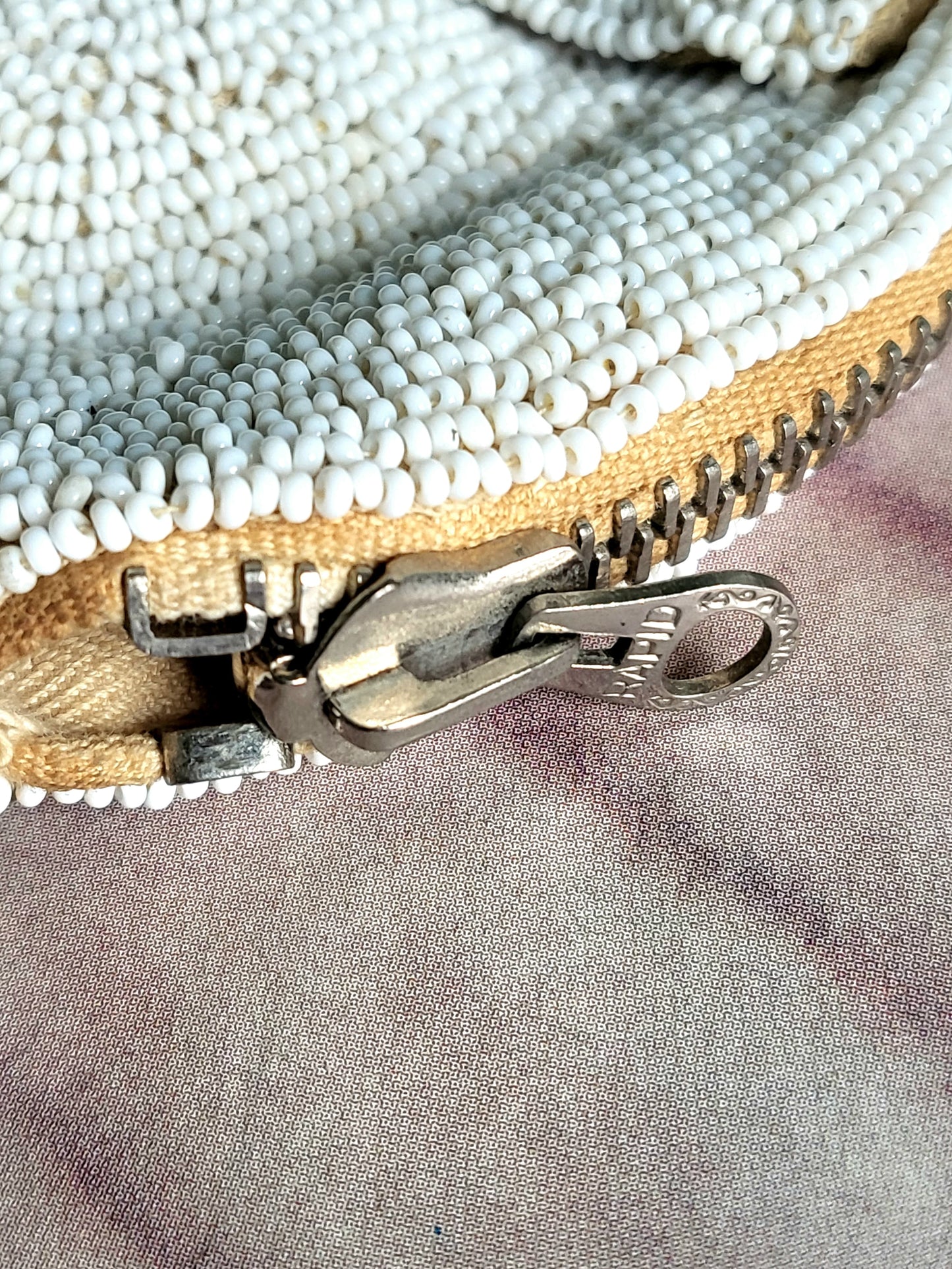 STOLEN - Vintage 1930s Hand Beaded Palm Clutch - Silver and White