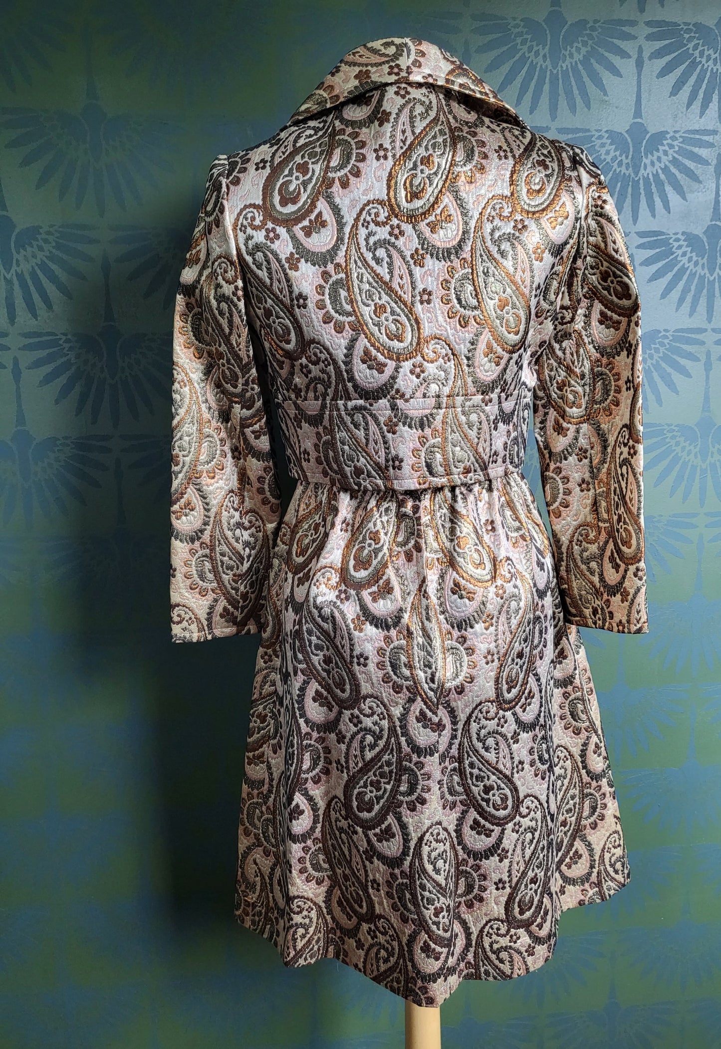 SOLD - Vintage 1960's Kent Original Metallic Bronze Paisley Short Gown with Jacket