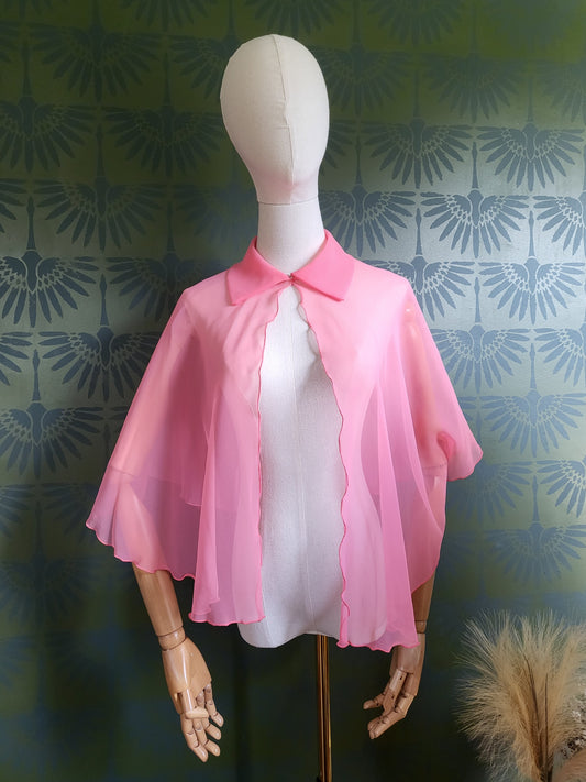 SOLD - Vintage Pink Chiffon Capelet with Roses