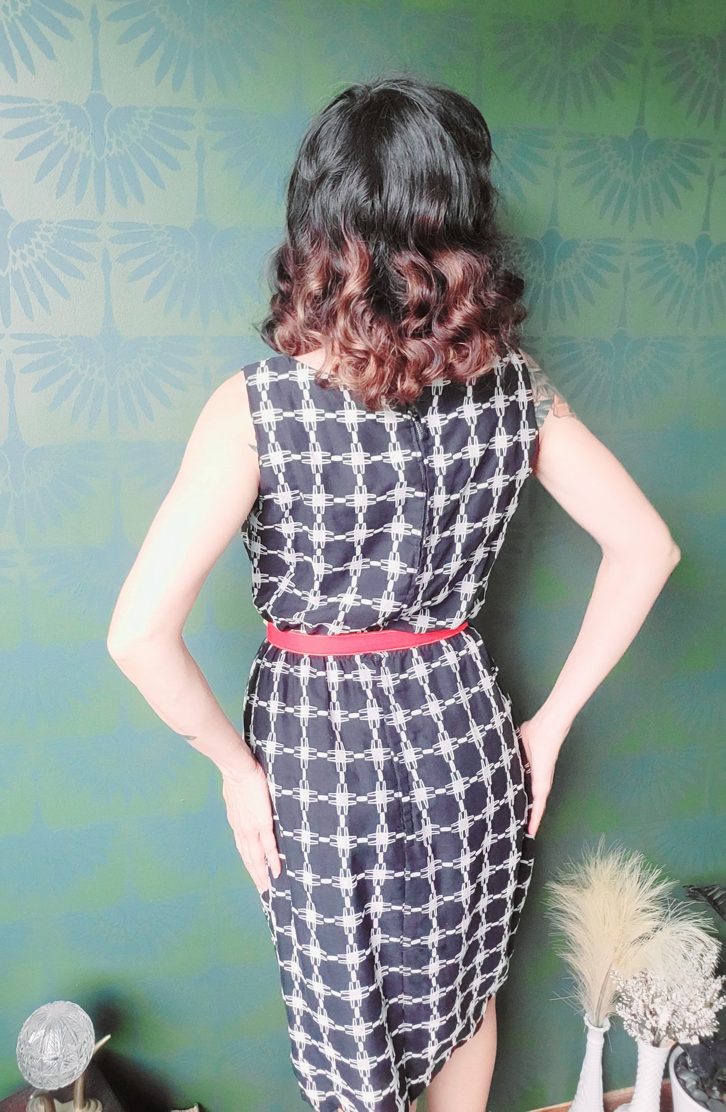 SOLD - Vintage Atomic Print Day Dress - Black/White