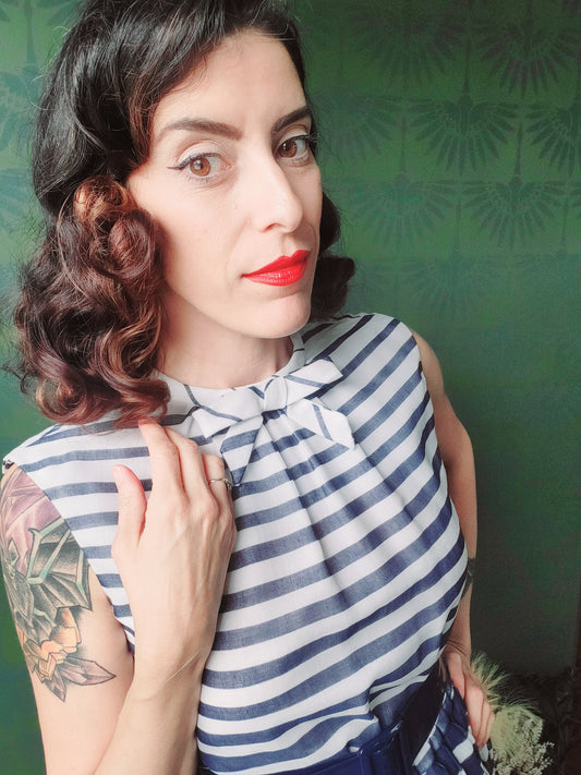 SOLD - Vintage Hartly Westwood Fashions Striped Full Skirt Dress -Navy/White