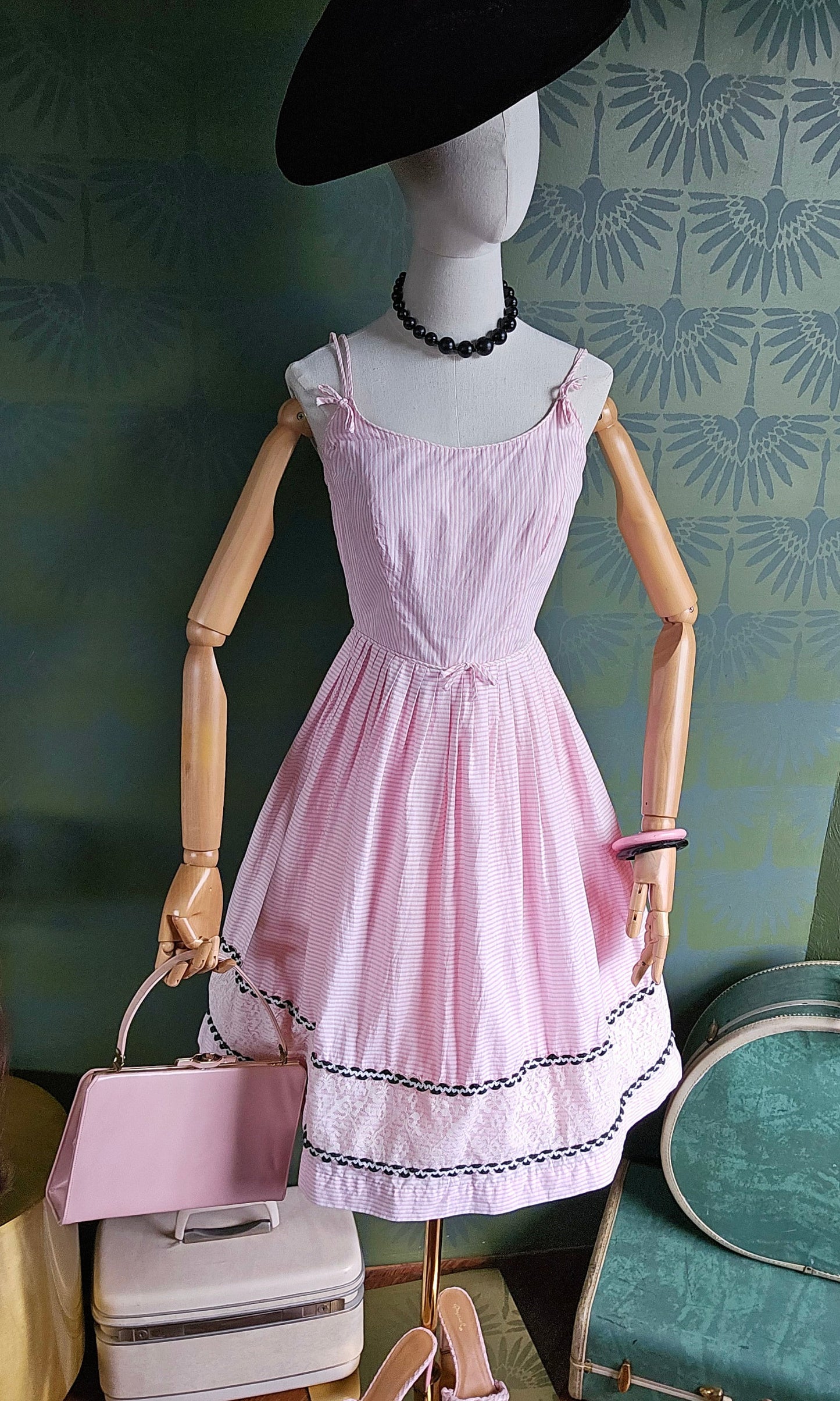SOLD - Vintage 1950's Pink Striped Fit & Flare