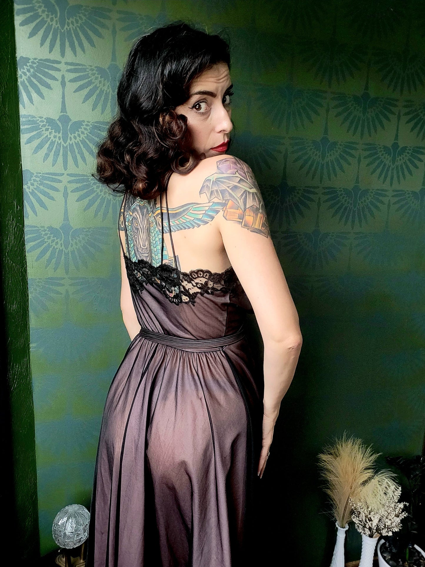 SOLD - Vintage 1950's Vanity Fair Negligee - Black/Pink