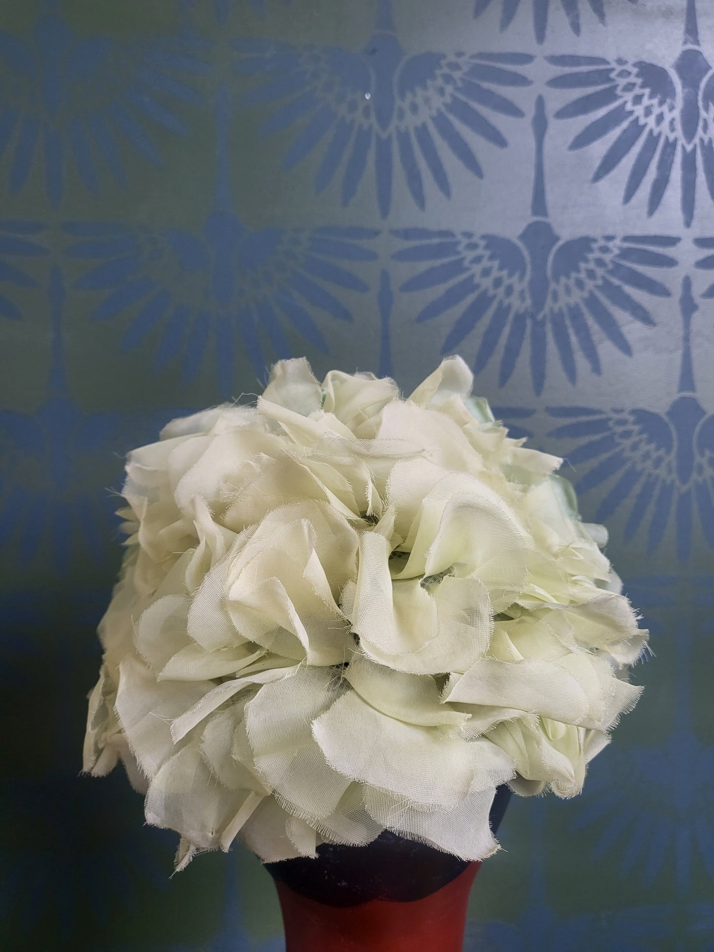 SOLD - Vintage 1950s-1960s Pale Green Chiffon Flower and Petal Juliet Cap