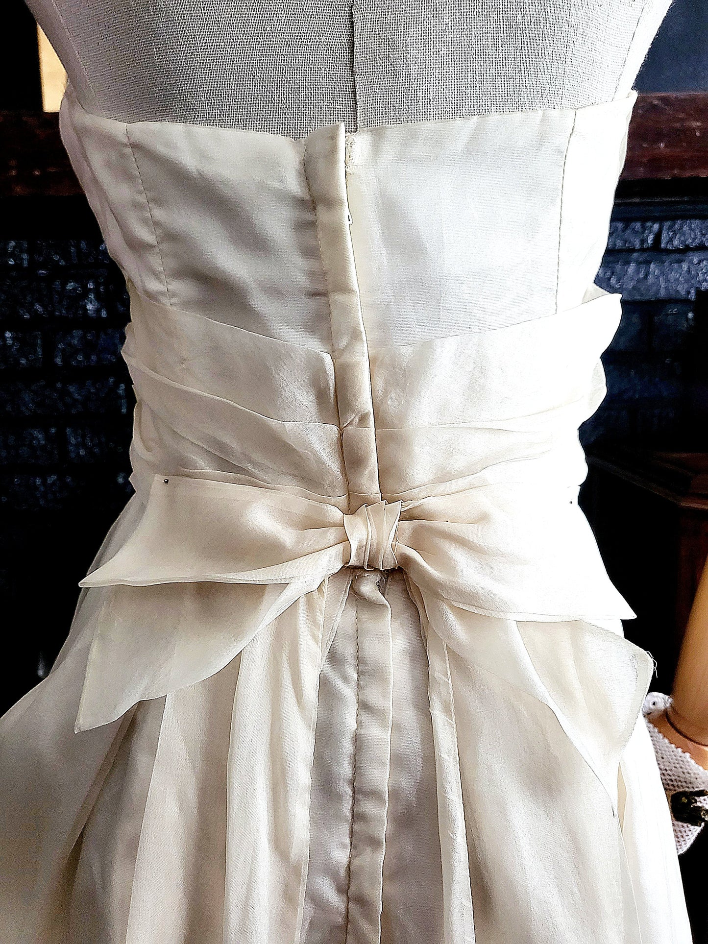 SOLD - Vintage 1950's Strapless Ivory Wedding Dress with Sequenced Lace Appliques