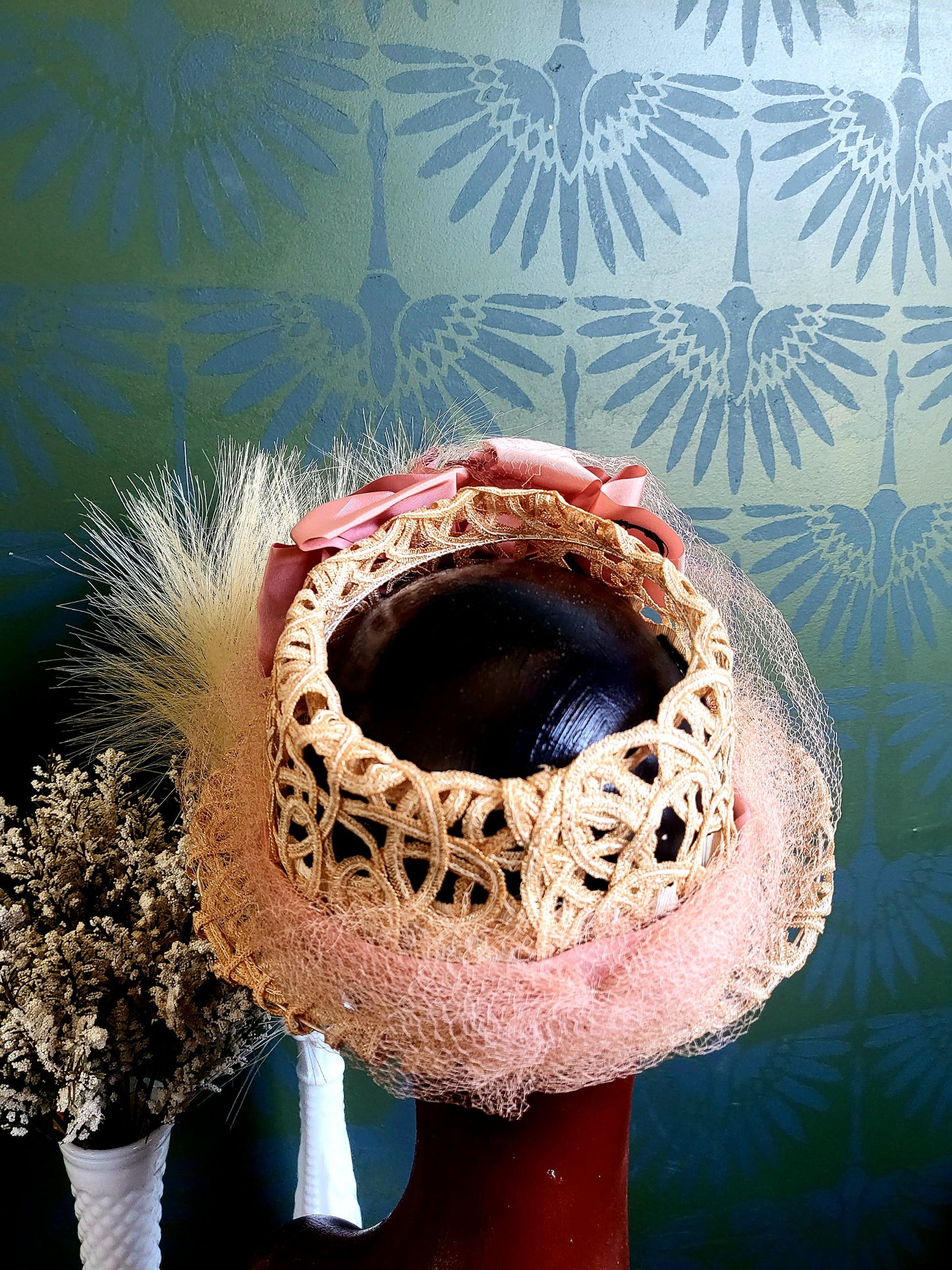 SOLD - Vintage 1950's Woven Ribbon Open Crown Topper