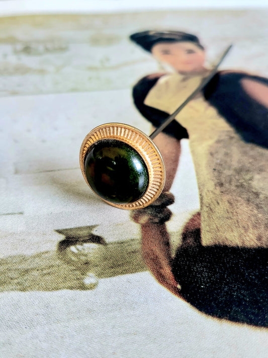 SOLD - Vintage Green Stone Hat Pin