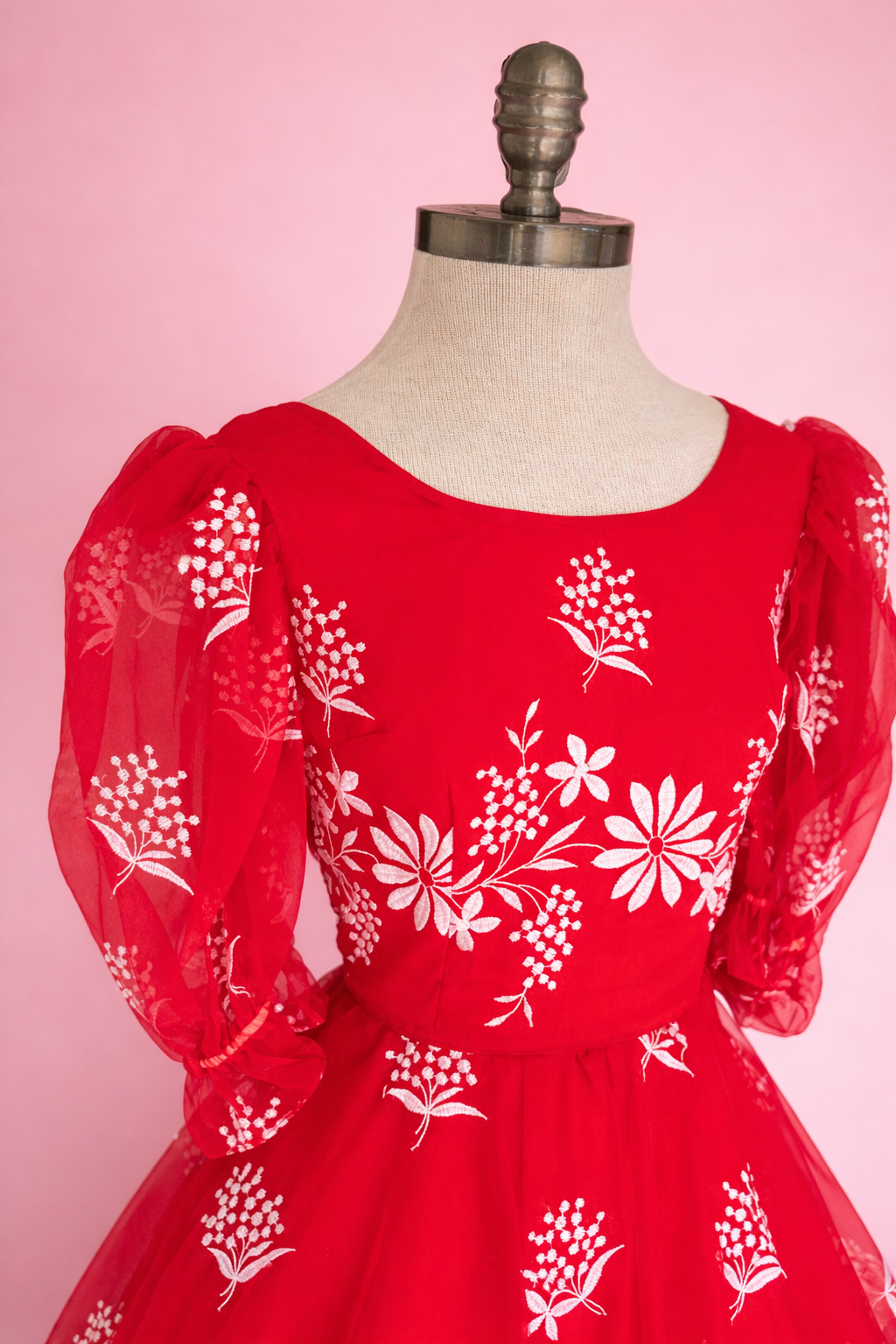 Vintage 1960s Red and White Floral Dress