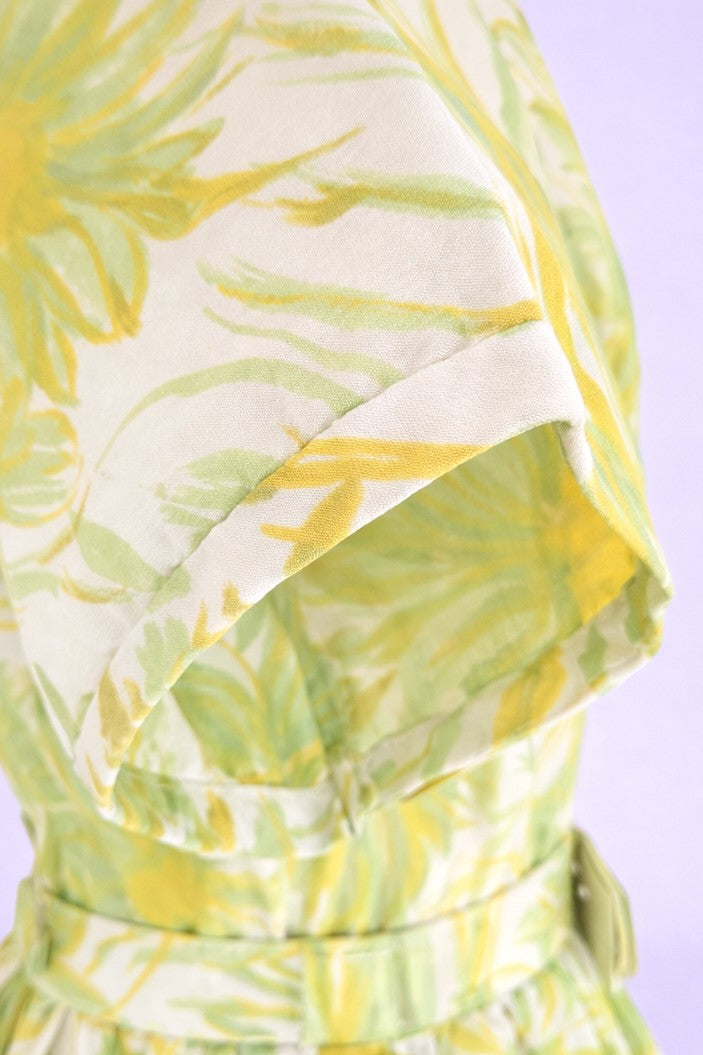 Vintage 1950s Lime Green Daffodil Dress