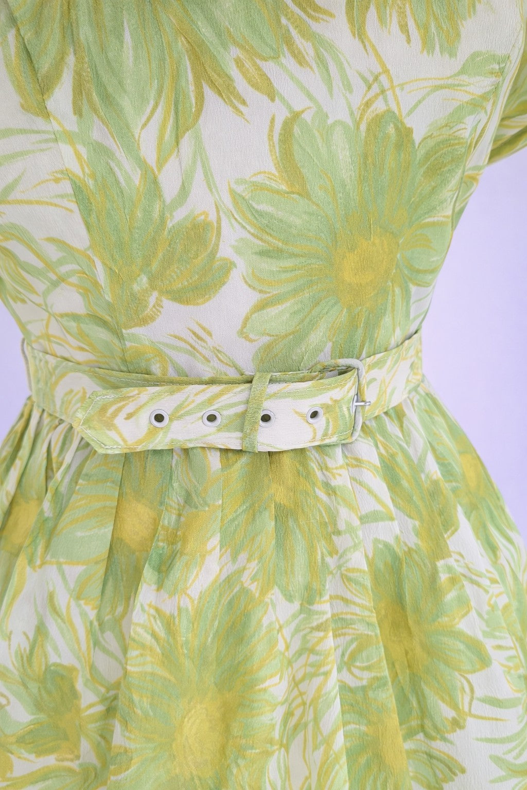 Vintage 1950s Lime Green Daffodil Dress