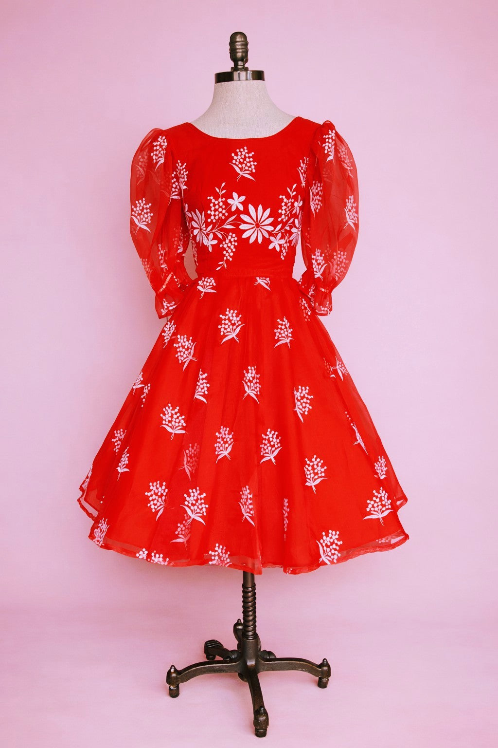 Vintage 1960s Red and White Floral Dress