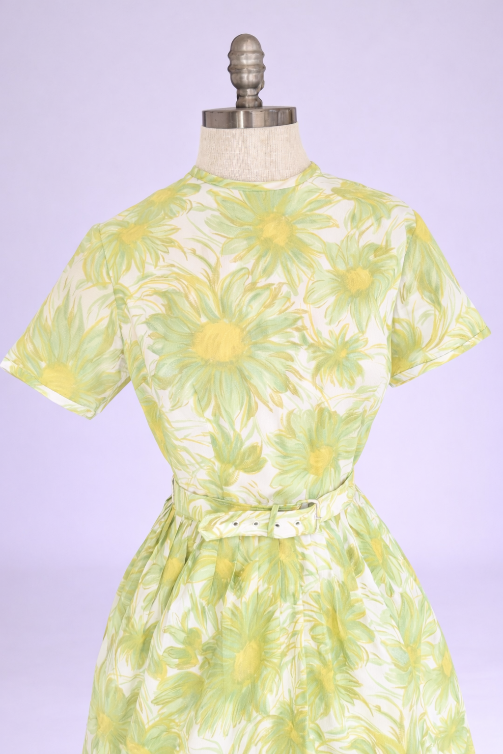 Vintage 1950s Lime Green Daffodil Dress