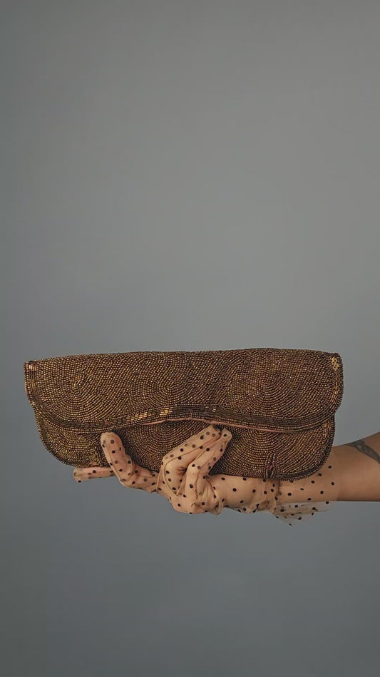Vintage 1950s "Josef" Bronze Beaded Envelope Clutch