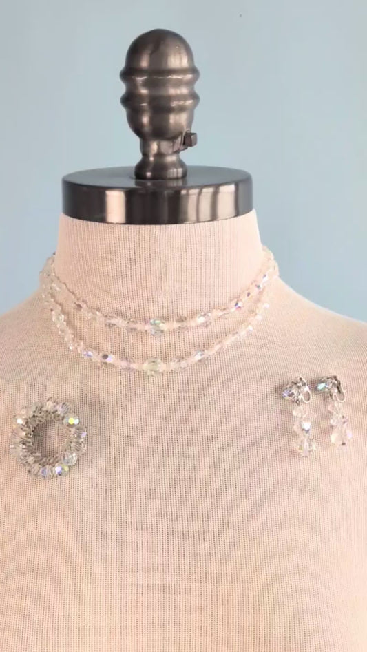 Vintage 1950's Aurora Crystal Jewelry Set