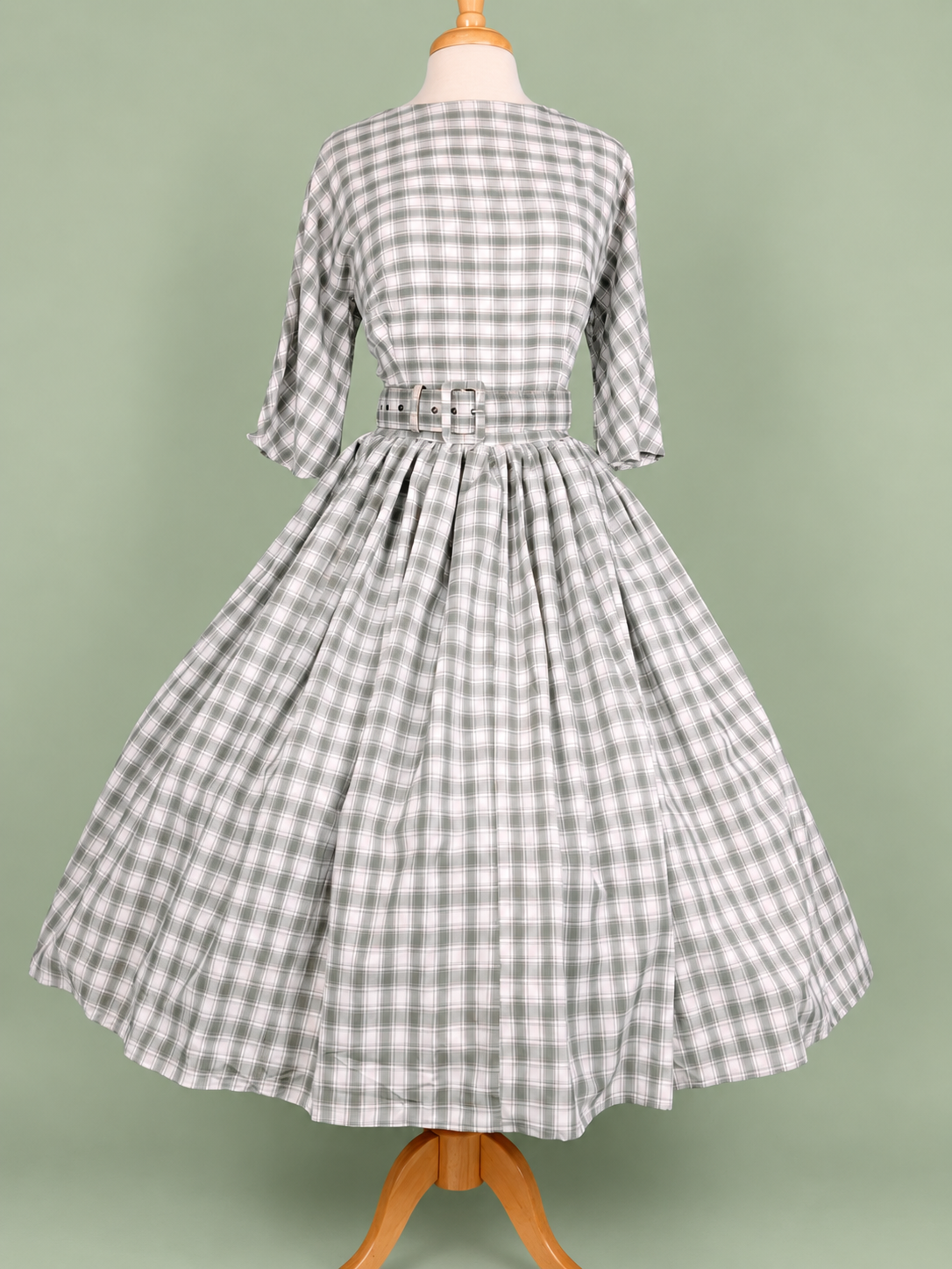 Unique Vintage Gray Plaid Dress w/ Belt