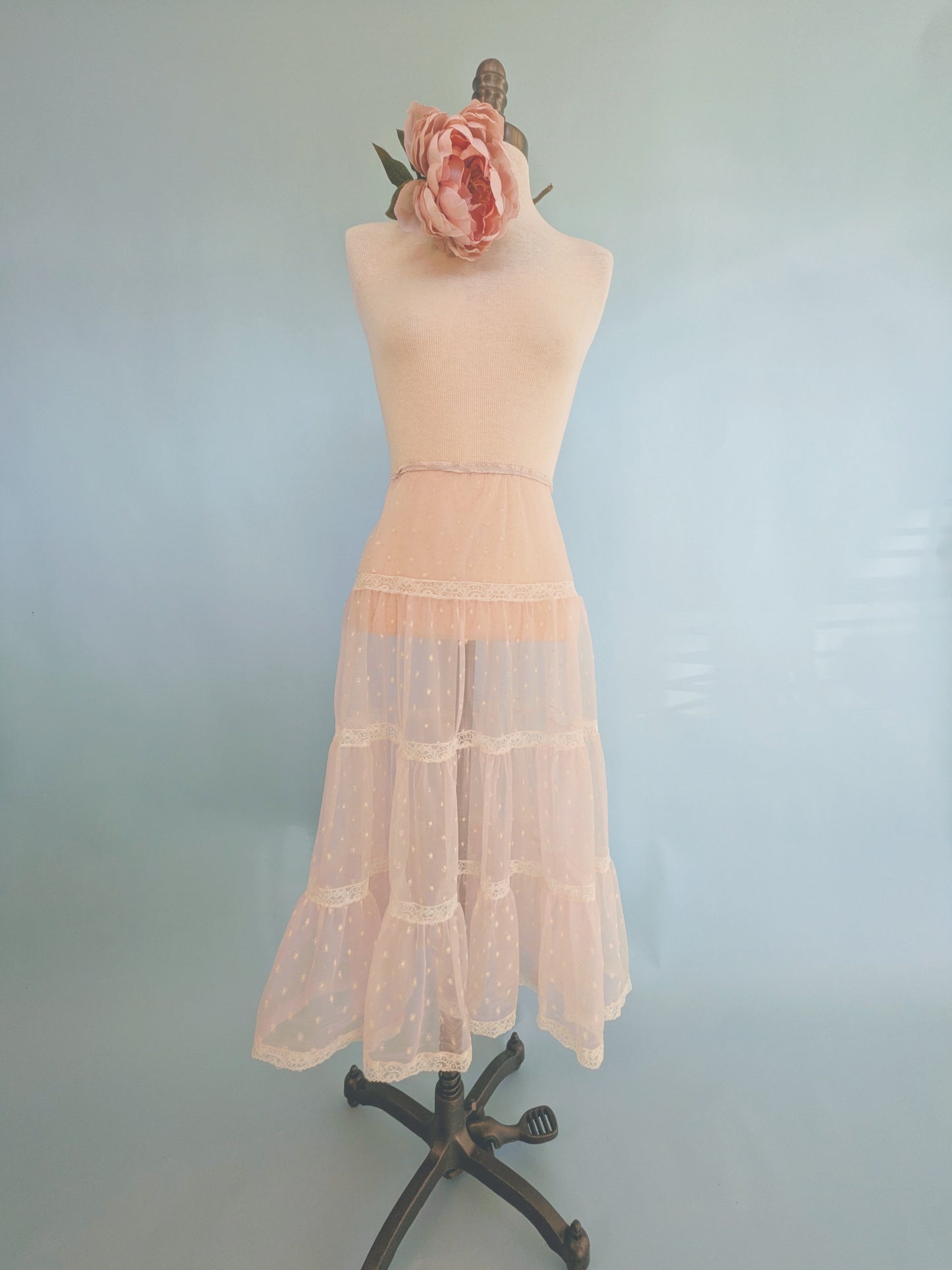 Vintage 1950s Velma Printed Swiss Dot Pink Crinoline