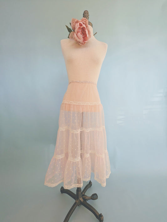 Vintage 1950s Velma Printed Swiss Dot Pink Crinoline