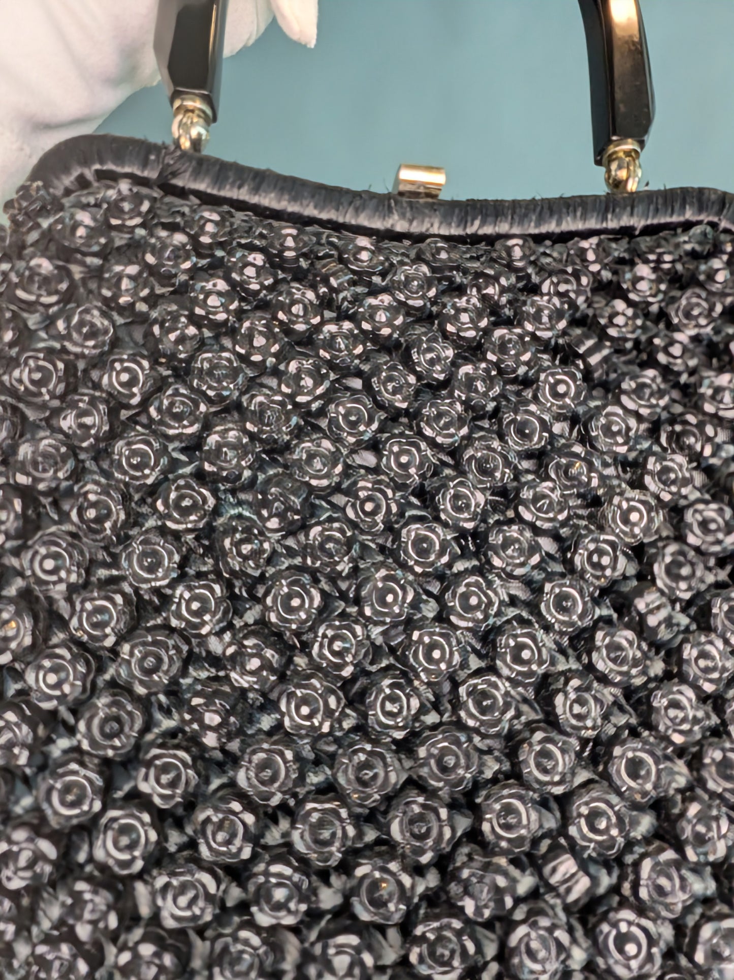 Vintage 1950s Black Lucite Beaded Handbag