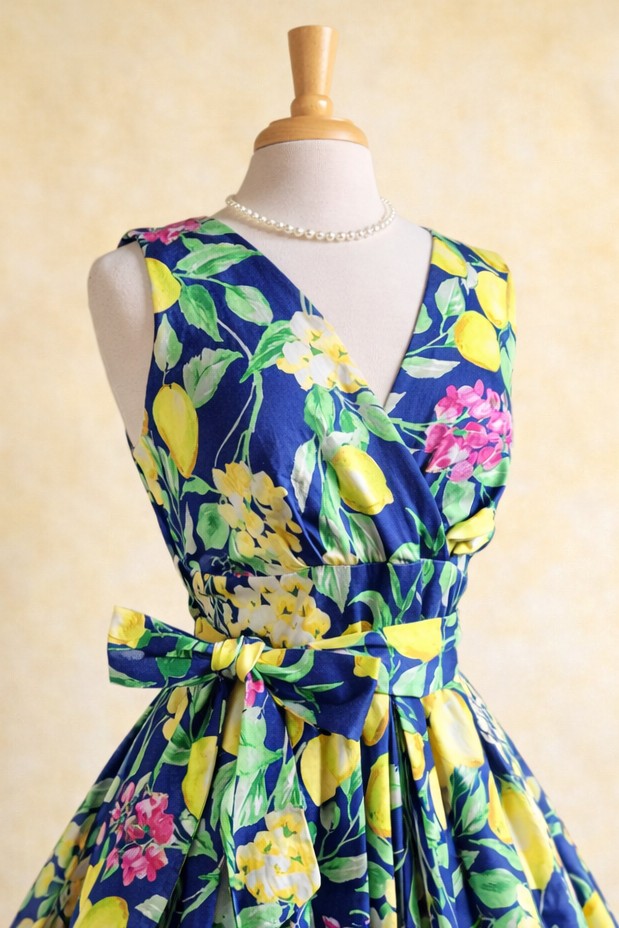 STYLE 1027 - 1950's Style Lemon Floral Fit & Flare Dress