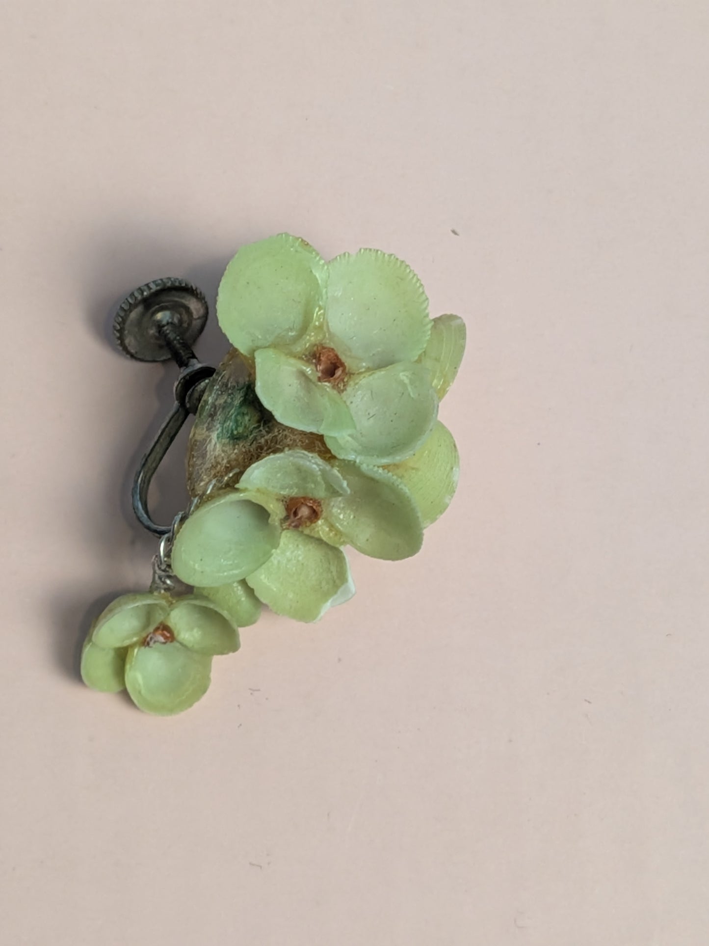 Vintage Mid-Century Green Celluloid Floral Earrings