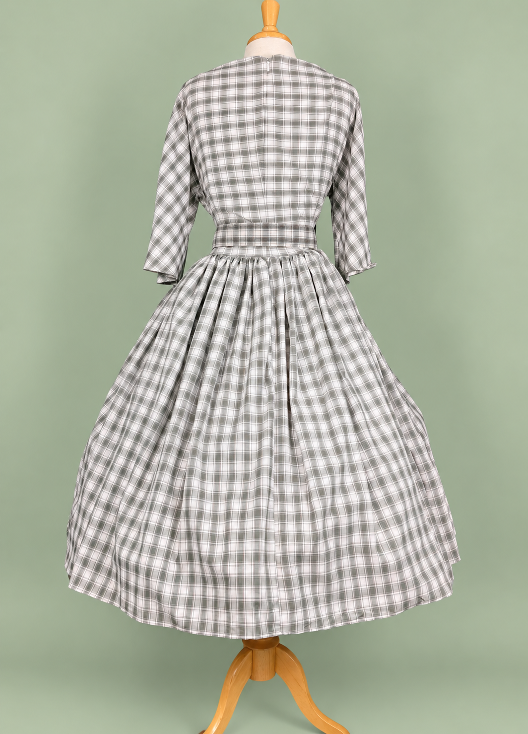 Unique Vintage Gray Plaid Dress w/ Belt
