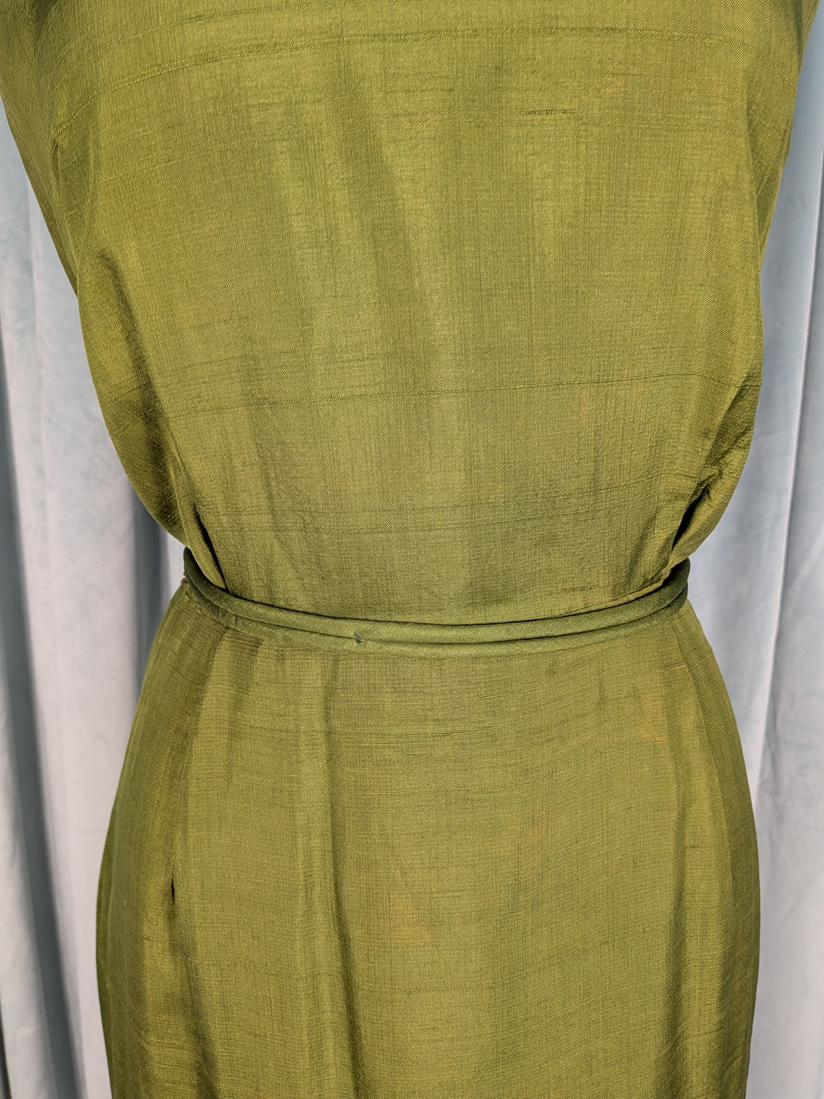 Vintage Mid-Century Olive Green Silk Shift Dress