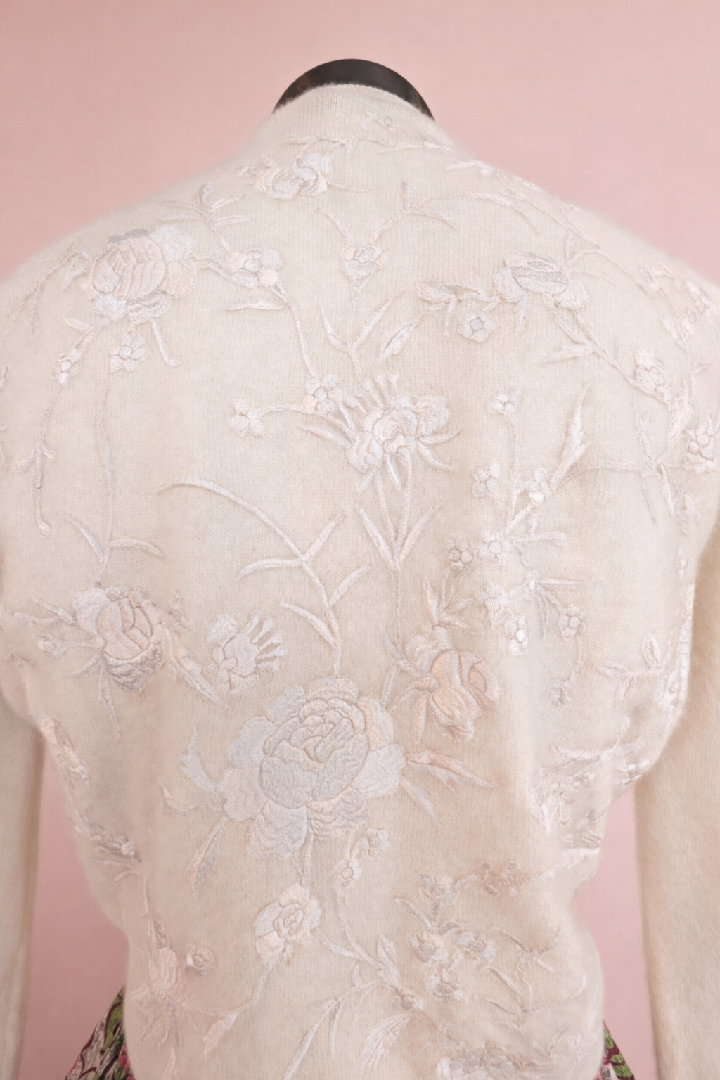 Vintage 1950s Dalton Ivory Hand Embroidered Cashmere Cardigan