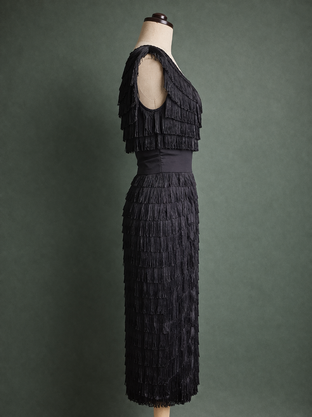 Vintage 1950's Patullo-Jo Copeland Silk Crepe Fringe Wiggle Dress