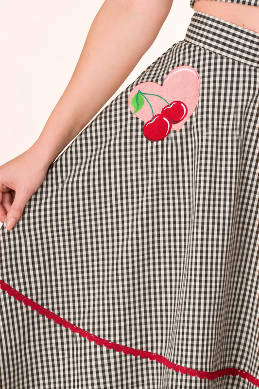 Black Gingham Cherry Hearts Skirt