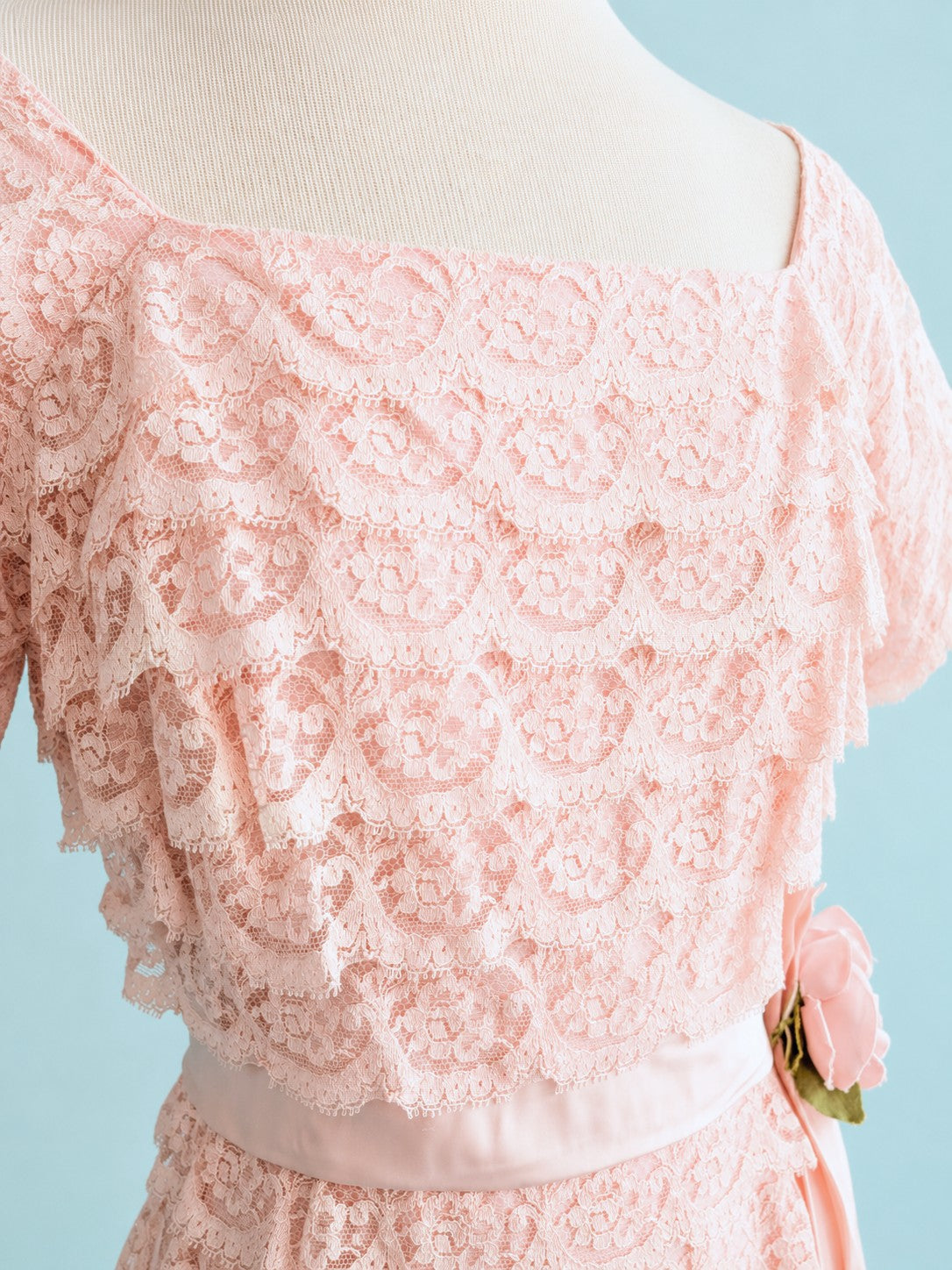 Vintage Mid-Century Pink Lace Pencil Dress