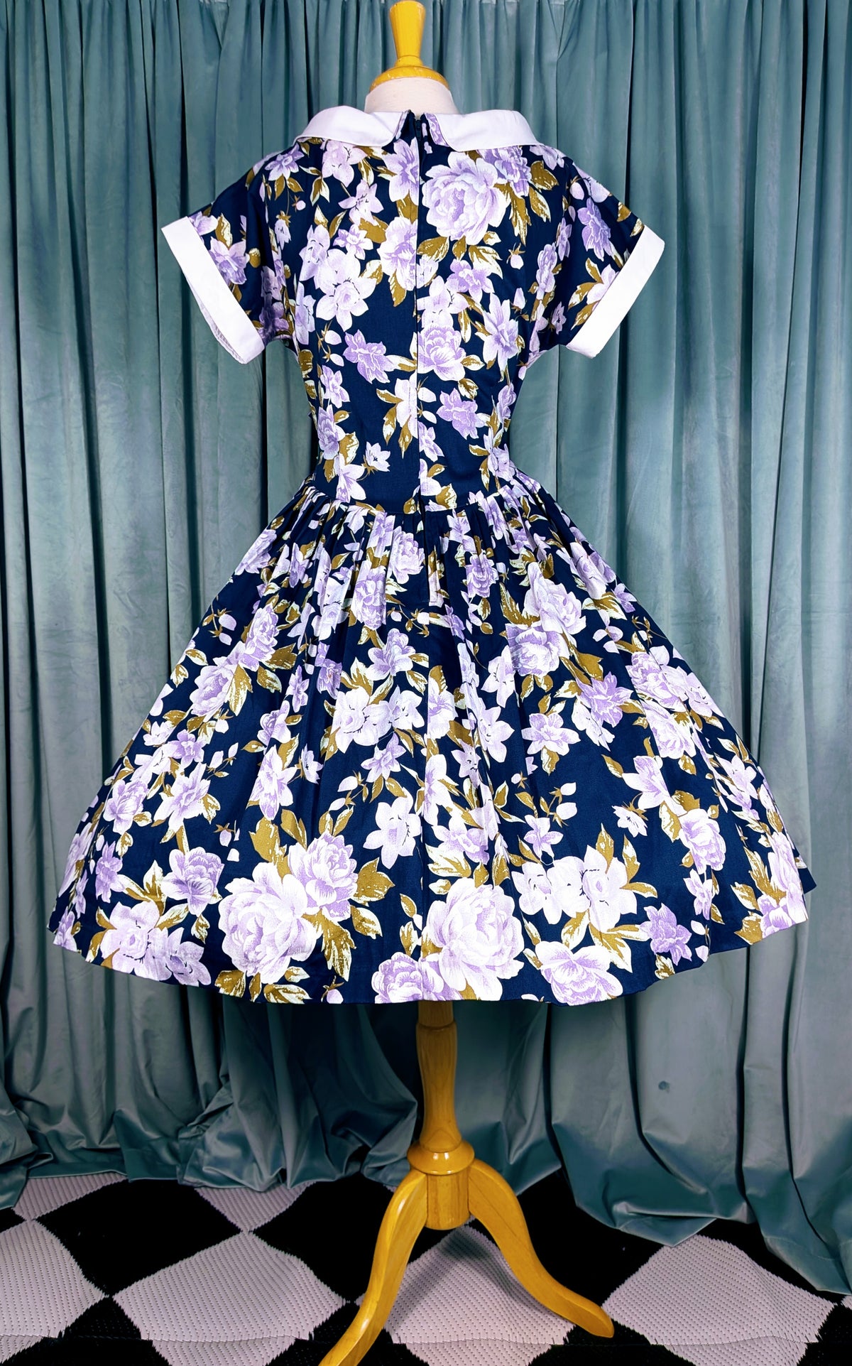 Unique Vintage 1950s Style Purple Floral Shirtwaist Dress